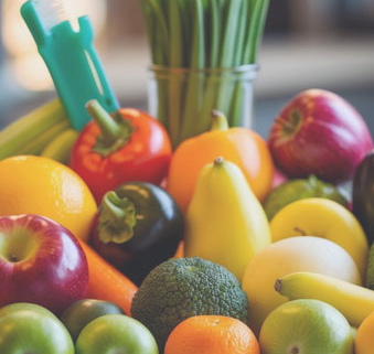 healthy foods with a toothbrush in front