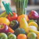 healthy foods with a toothbrush in front